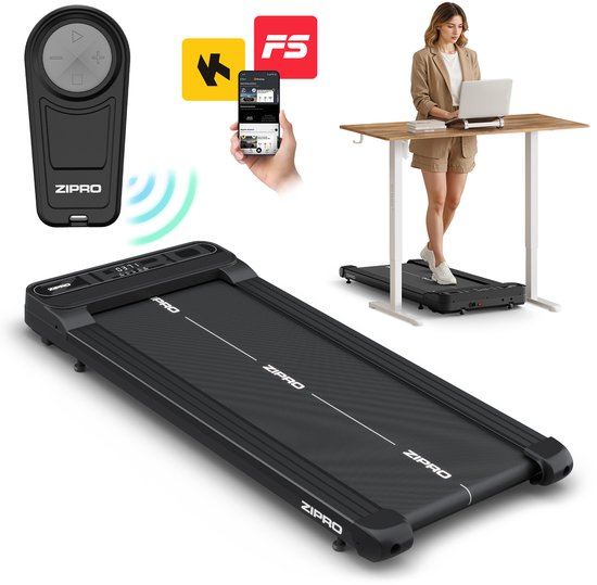 ZIPRO® Catwalk - Loopband onder Bureau - Wandelband - 1-6 km/h - Loopband met Bluetooth - LED-display - Draadloze afstandsbediening - Walking Pad - Easy Walk-dempingssysteem - max. 100 kg - Zwart