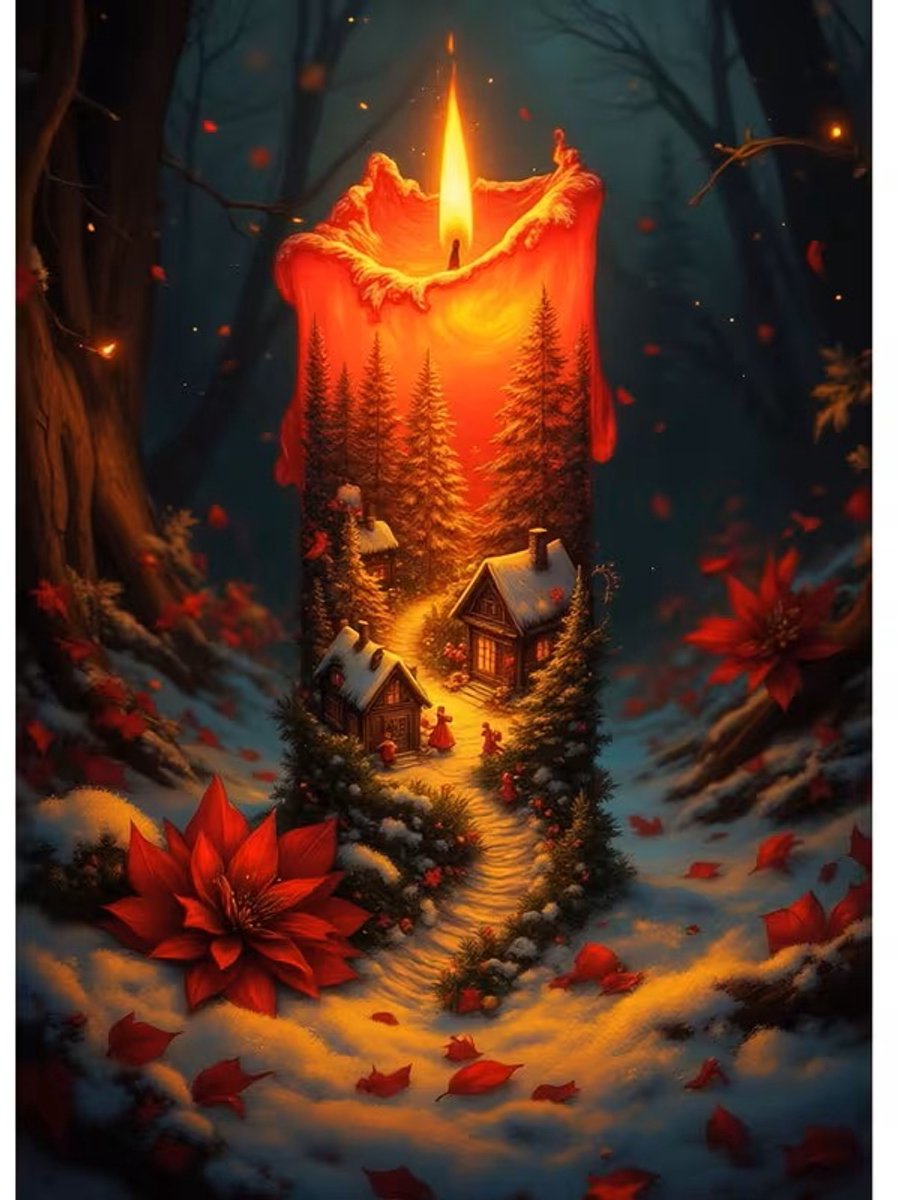 nr 148 Diamond Painting winter kaars 40x30cm (vierkant)