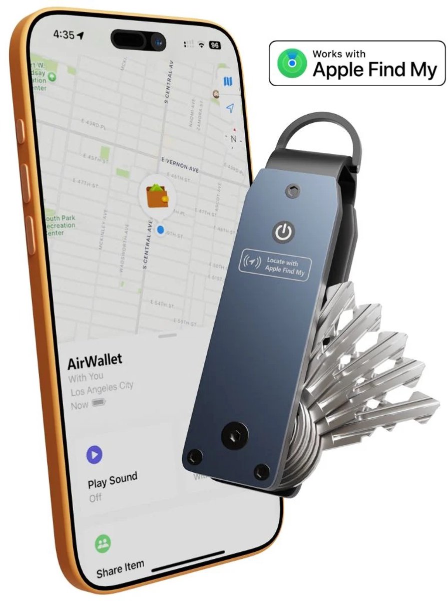 Locatie Tracker - Sleutelhouder – Key Organizer – Aluminium – Werkt met Apple Find My – Bluetooth GPS tracker zonder abonnement - Vervangbare Batterij – Robuust voor Max. 5/6 Sleutels – Inclusief Bevestigingsclip & Minischroevendraaier