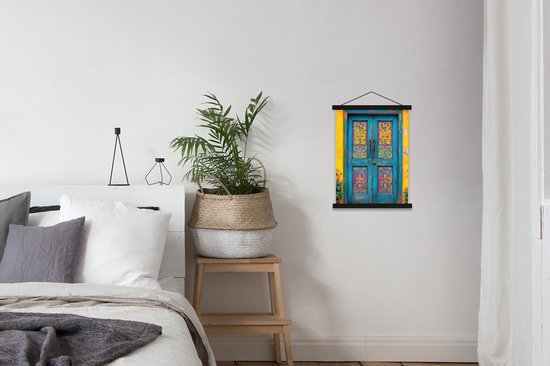 Posterhanger incl. Poster 40x53 cm - Schoolplaat - Deuren - Kleurrijk - Planten - Textielposter - Zwarte latten