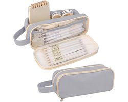 Etui - Groot - Pennenetui - pennenzak met 5 vakken - 21x7x8cm - Trousse Scolaire - waterdicht - esthetisch - Voor School, Jongens, Meisjes & Volwassenen - Grijs