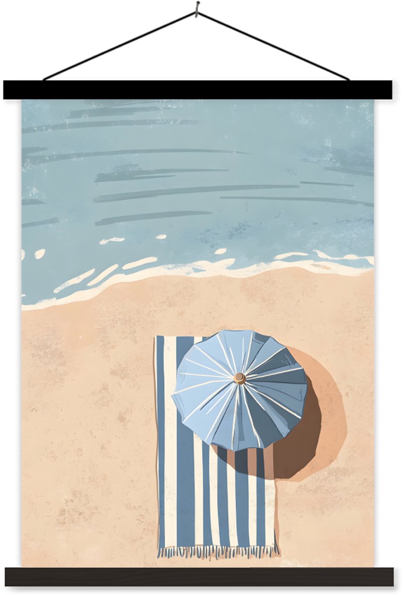 Posterhanger incl. Poster 40x53 cm - Schoolplaat - Strandlaken - Strepen - Parasol - Stran