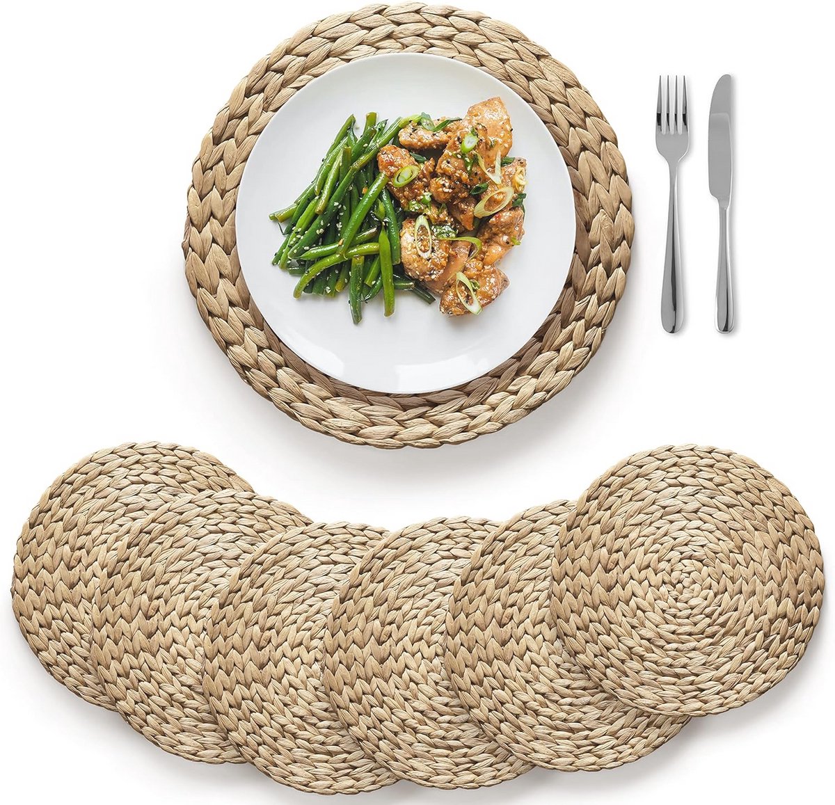 Ronde geweven placemats - set van 6 - hittebestendig en antislip voor eettafel