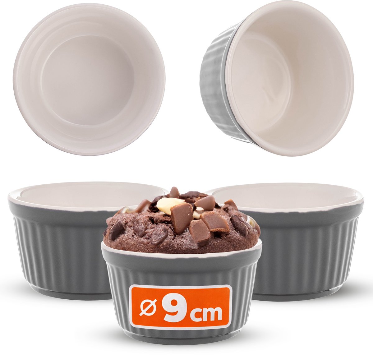 Maes keramische ovenschaal 9 x 5 cm grijs 3 st.