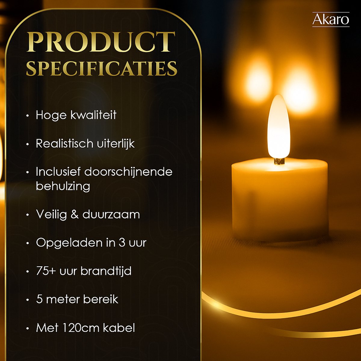 Akaro Oplaadbare Waxinelichtjes – 12 Flikkerende LED Waxinelichtjes – Theelichtjes Oplaadbaar - met Afstandsbediening & Oplaadstation – 75+ Branduren — cadeau in Wonen & Interieur - foto 6