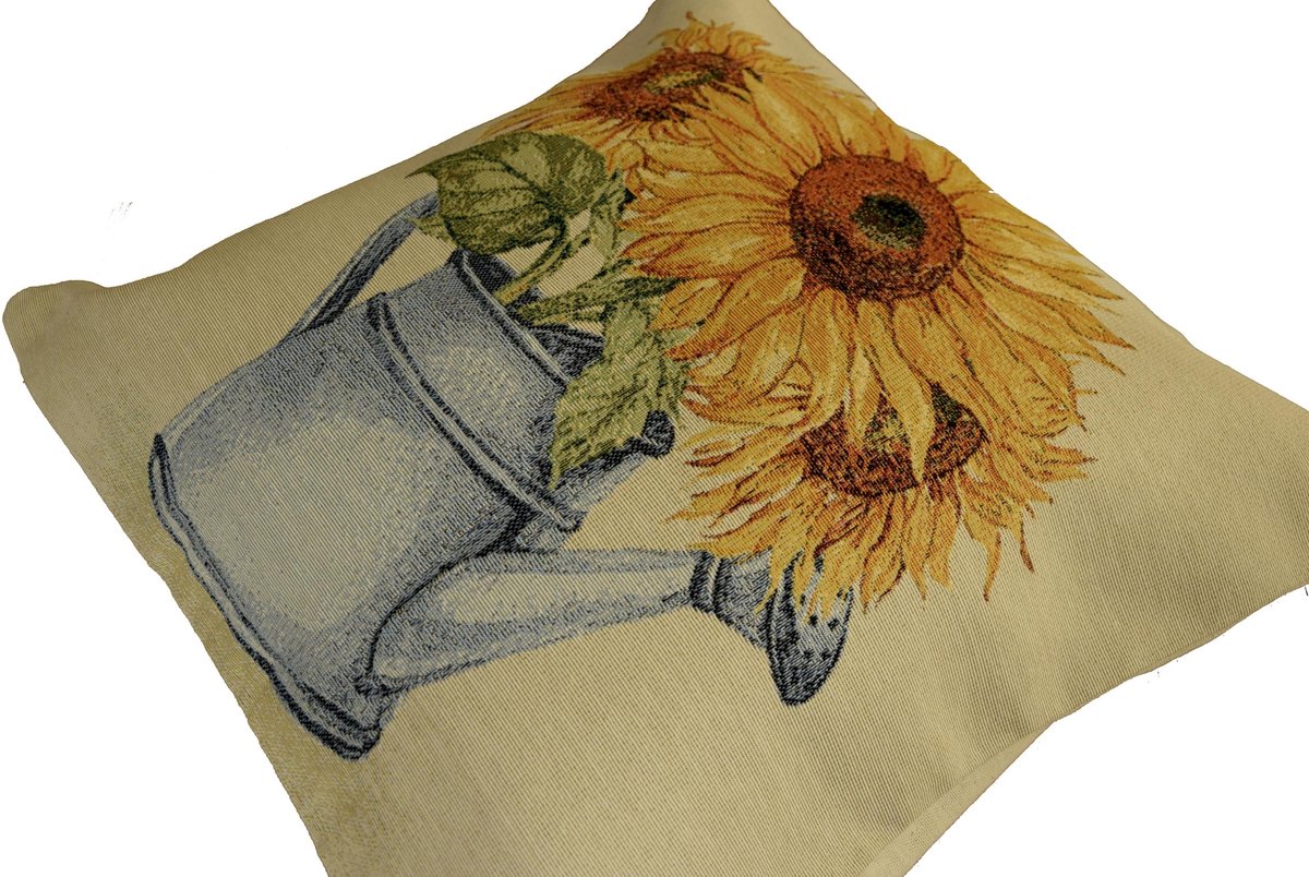 Gobelin Sierkussen 42x42cm - Zonnebloemen in Gieter