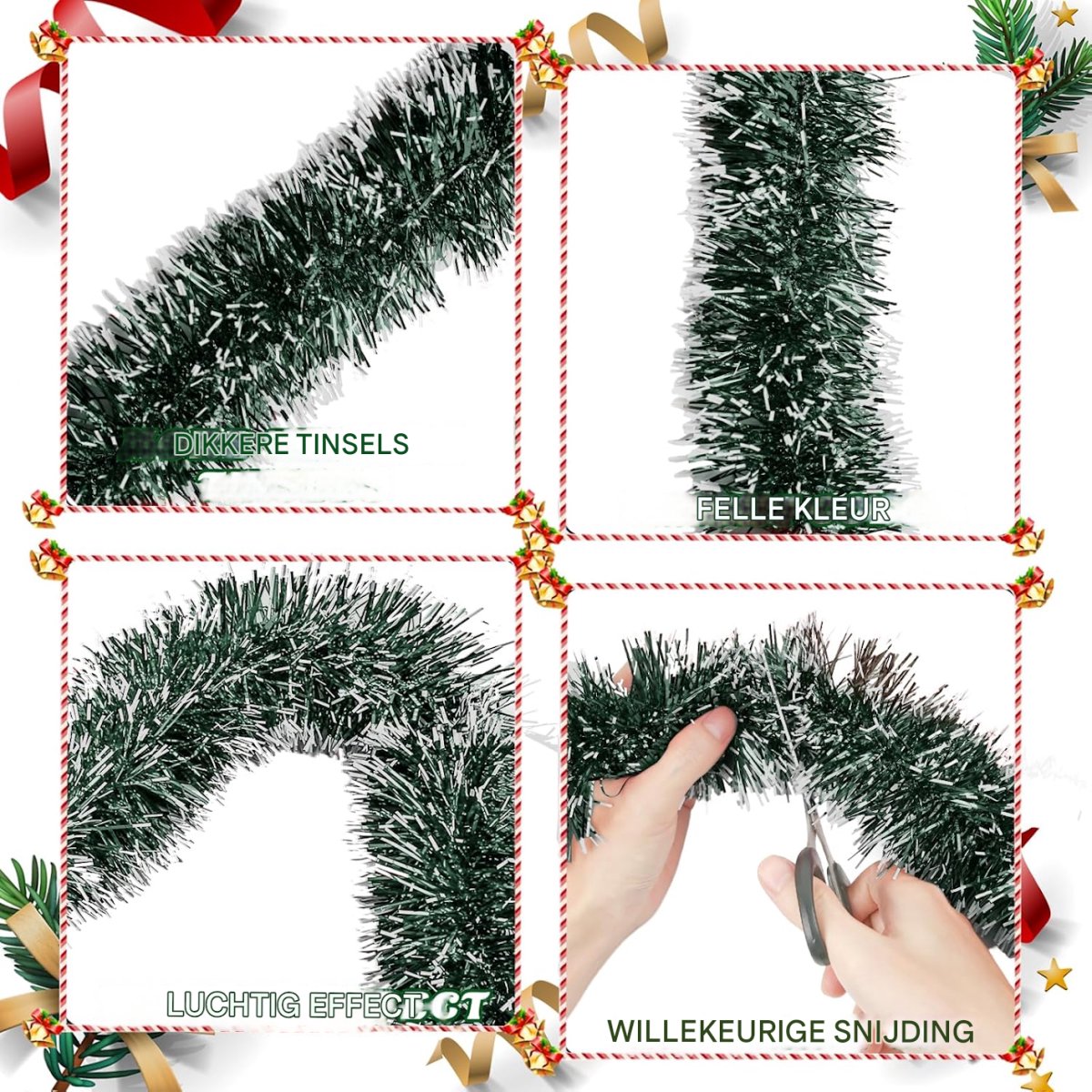 QTTVBTNA - 1 Stuk Kerst Slinger - Kerstboomversieringen - Metallic Kerst Guirlande voor Binnen & Buiten - Groene Kerst Decoratie voor Boom en Plafond - Feestelijke Nieuwjaars Versiering voor in Huis - 2 Meter – foto 3