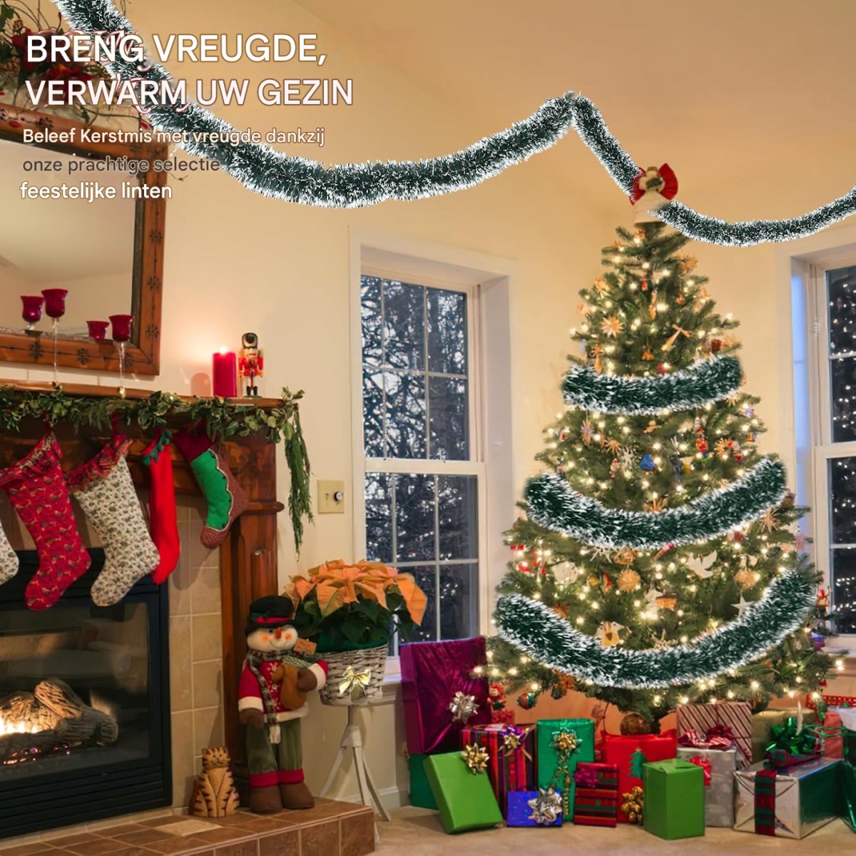 QTTVBTNA - 1 Stuk Kerst Slinger - Kerstboomversieringen - Metallic Kerst Guirlande voor Binnen & Buiten - Groene Kerst Decoratie voor Boom en Plafond - Feestelijke Nieuwjaars Versiering voor in Huis - 2 Meter – foto 4