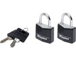MasterLock Hangslot - Massief Aluminium - Zwart - 30 mm - 2 stuks - 9130EURTBLK