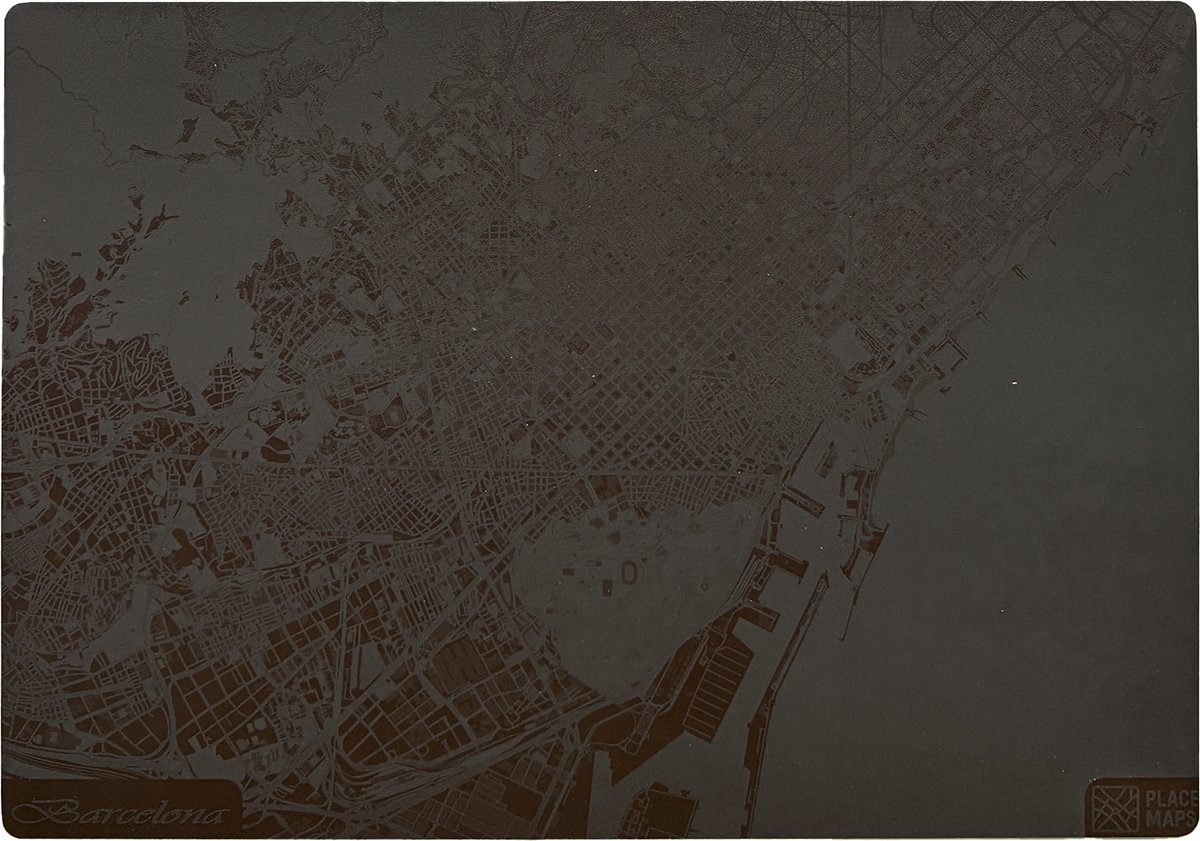Place Maps Gegraveerde Kunstlederen Placemat Barcelona Cacaobruin 1 stuk
