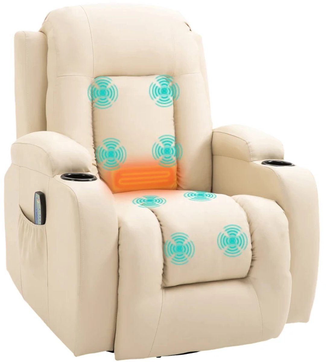 ZYLARO Elektrische Massagestoel - Power Massagefauteuil - 5 Massagestanden - 150 Graden Kantelbaar - Draaibaar - met Afstandsbediening - tot 150 kg - Relaxfauteuil - TV stoel - Crème Crèmewit