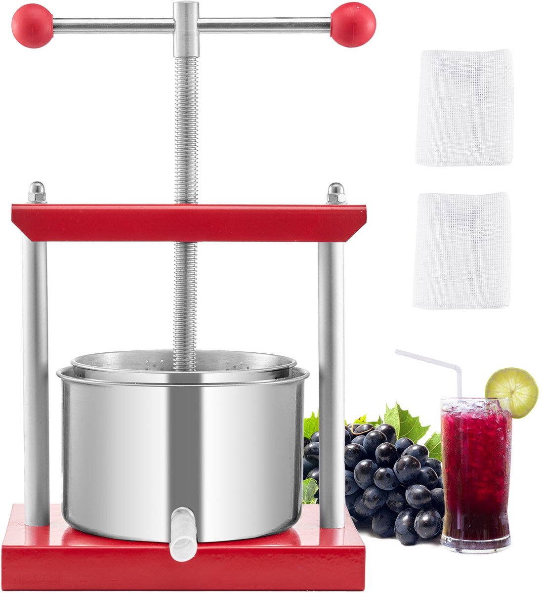 VEVOR Fruitwijnpers Handmatige pers Wijnmaken 3L RVS Appelpers