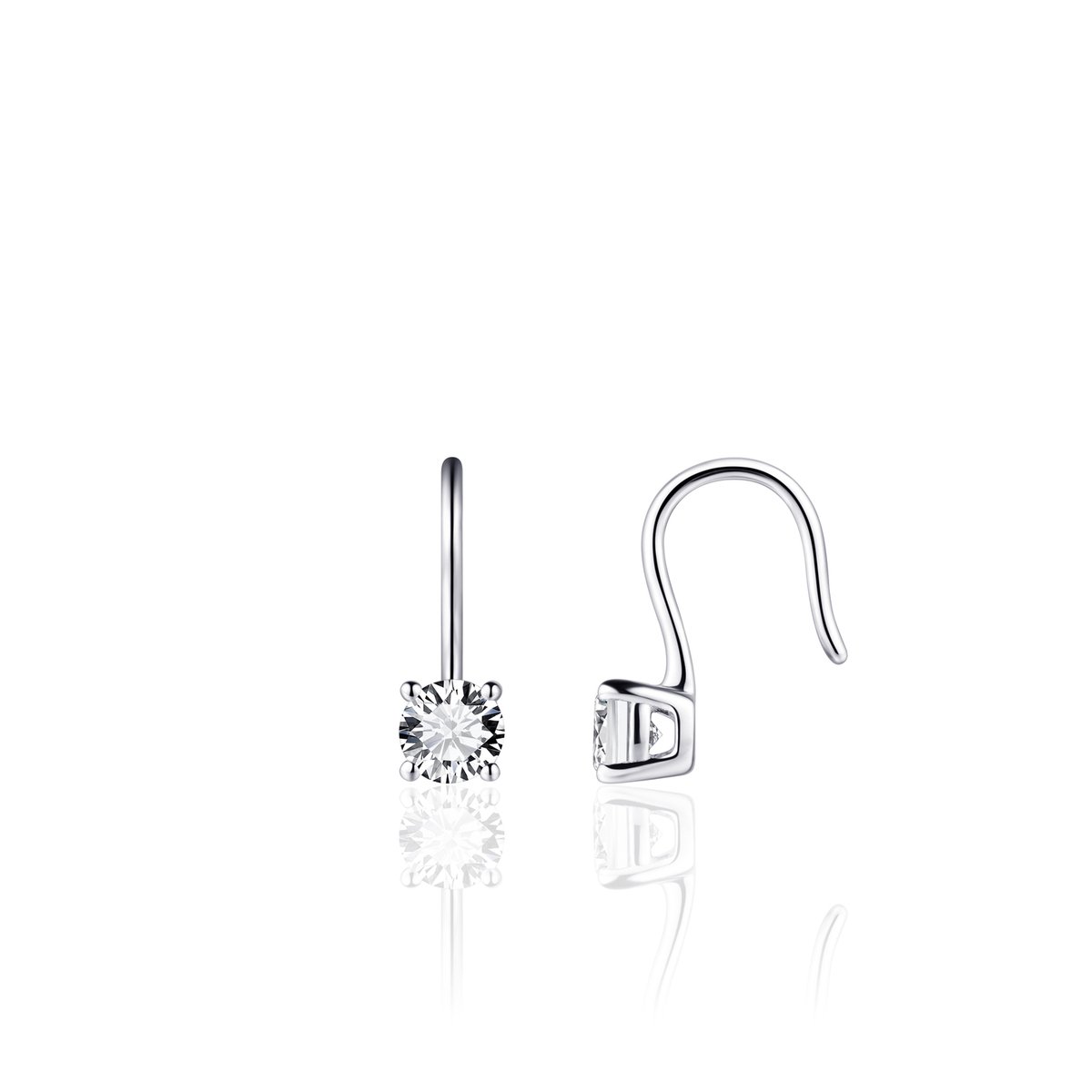 Jewels Inc. - Oorbellen - Oorhangers Solitaire gezet met Zirkonia - 5mmØ - Lengte 17mm - Gerhodineerd Zilver 925
