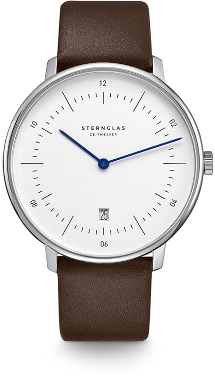 Sternglas S01-NX01-PR04 NAOS XL Heren Horloge - Saffierglas - Staal-Leer - Bruin-Zilverkleurig - Ø 42 mm - Quartz - Gesp - 5 ATM (douchen)