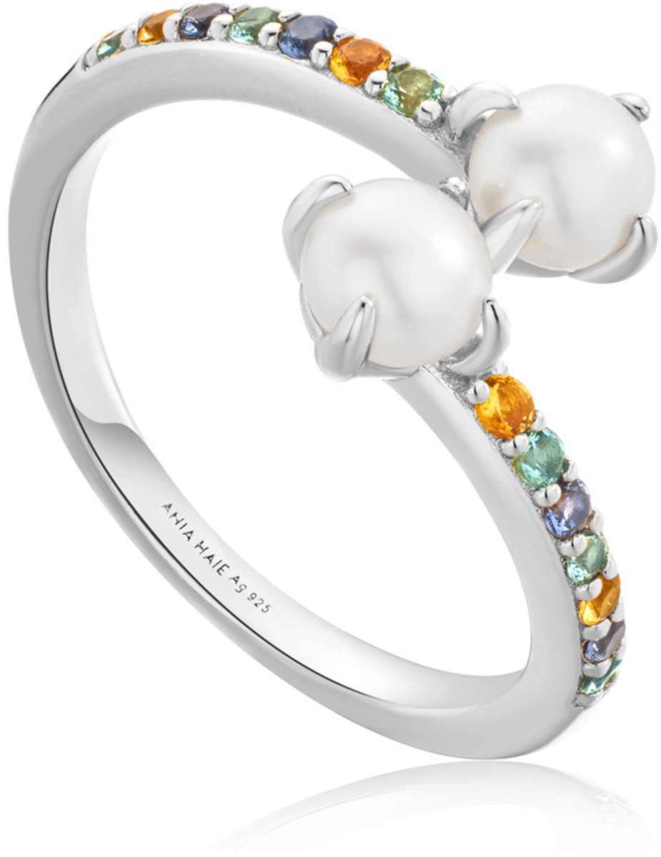Ania Haie AH R054-03H Modern Muse Dames Ring - Minimalistische ring - Sieraad - Zilver - 925 Zilver - Parel - 7 mm breed