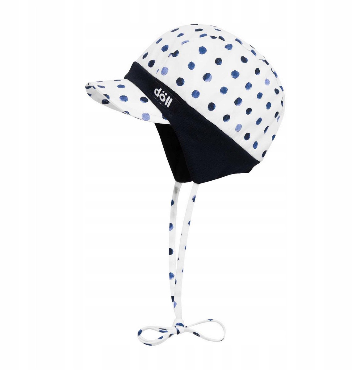 Döll Baby Muts met Strik, Maat 43, Blauw met Stippen