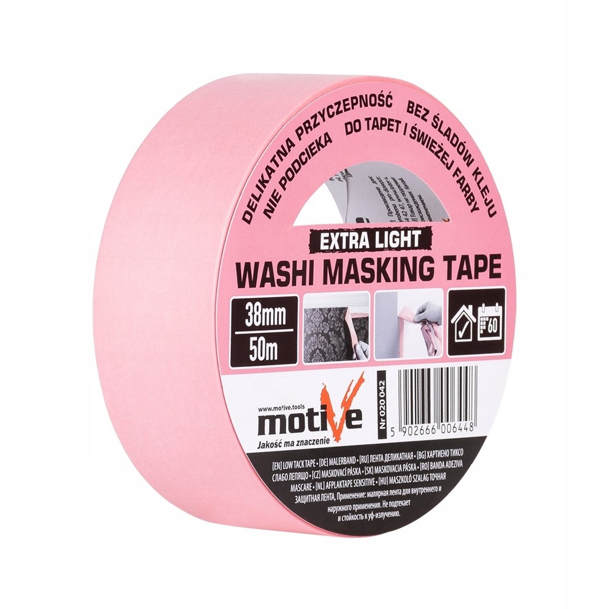 Motive Washi Afplaktape Extra Licht 38mm x 50m - Roze