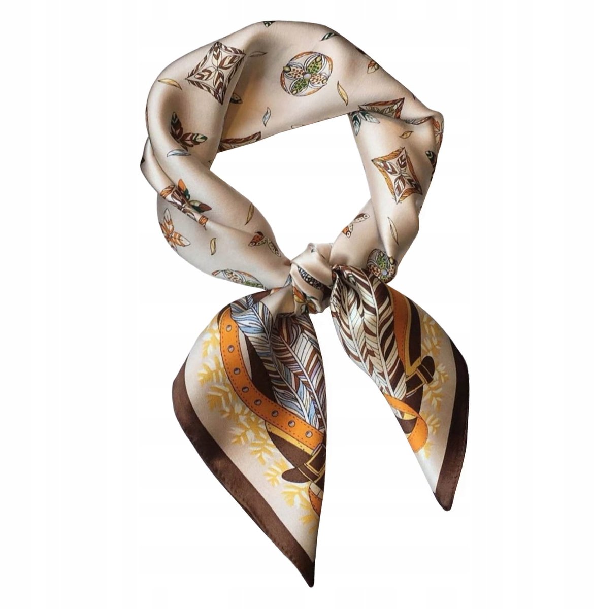 Kamea Satine Dames Sjaaltje 70x70cm Beige Etnisch Bloemmotief