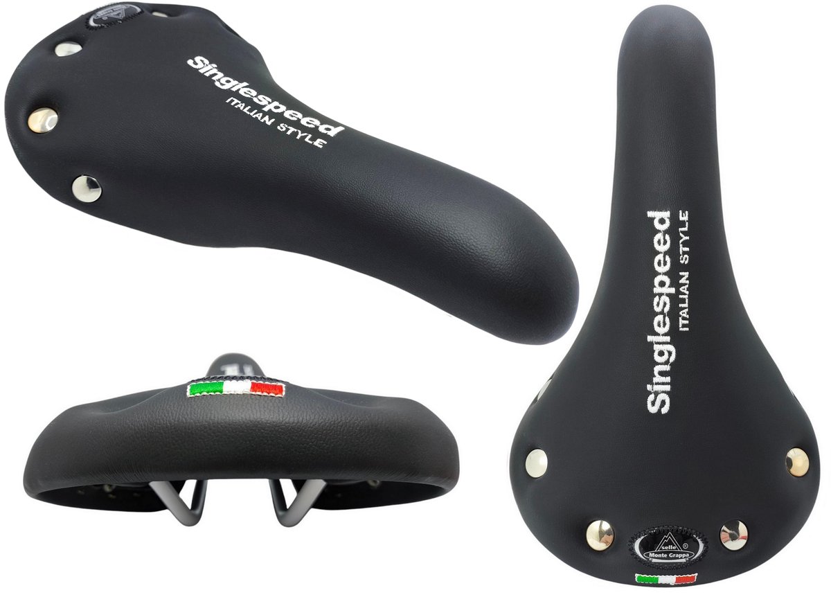 Selle Monte Grappa Singlespeed Zadel - Zwart, Italiaans Design met Nieten