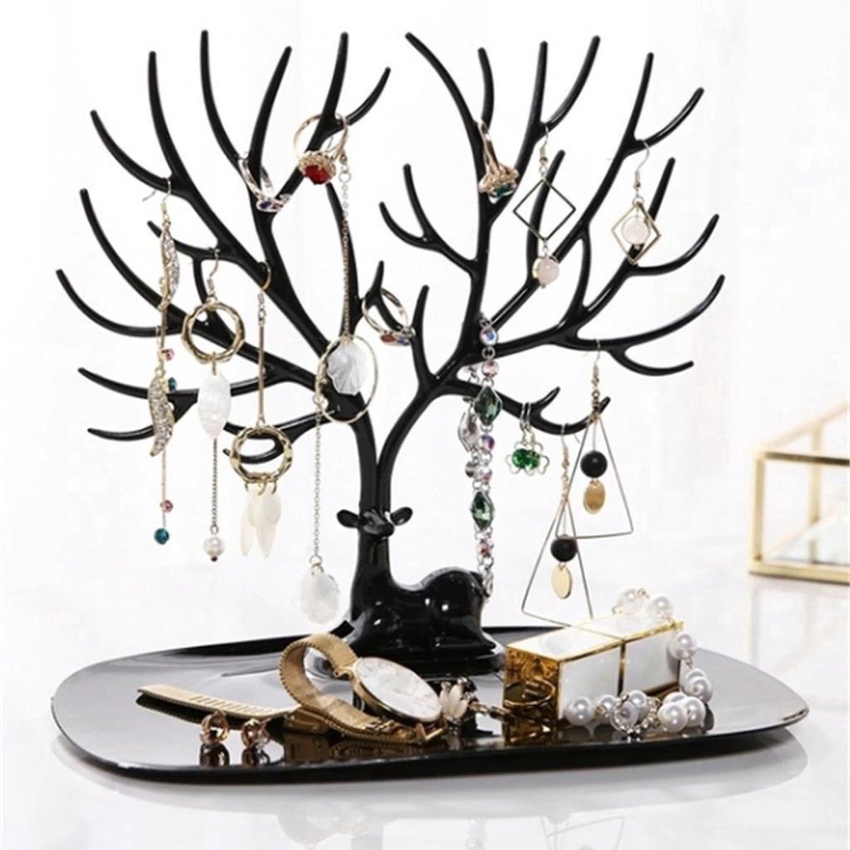 Sieradenhouder Hert – Sieraden Display in de Vorm van een Gewei – Organizer voor Oorbellen, Kettingen & Armbanden – Zwart