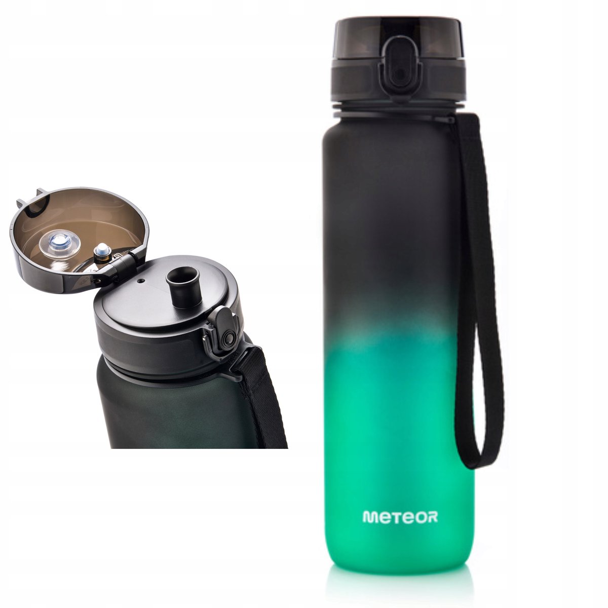 Meteor Tritan Waterfles 1L Mat met handvat en filter - Sport en fitness
