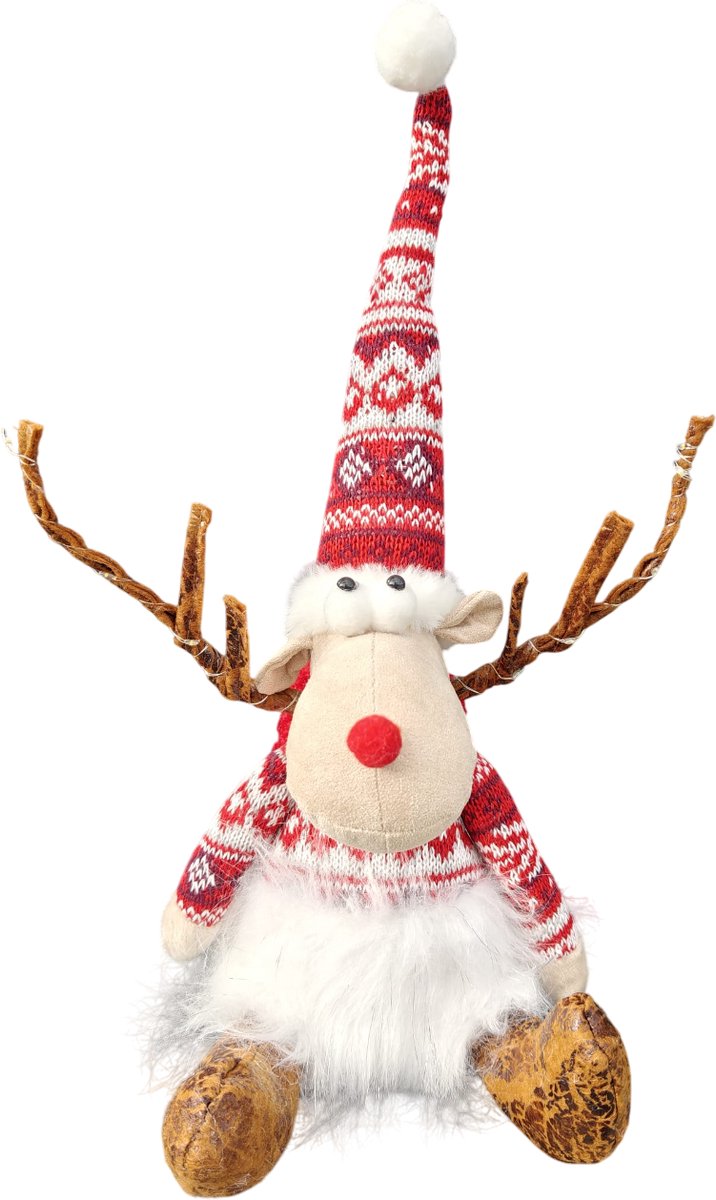Premfy Kerst Rendier - Kerstpop - Met verlichting Gewei – Kerstbeeld – Decoratie Kerstknuffel – Scandinavisch – Gnoom – Tomte – Zweedse Kabouter – Kerstversiering – Kerstbeer – Kerstfiguur – Rendier Kerstcadeau - Hert Gnome - Rendier - 38cm - 2 STUKS