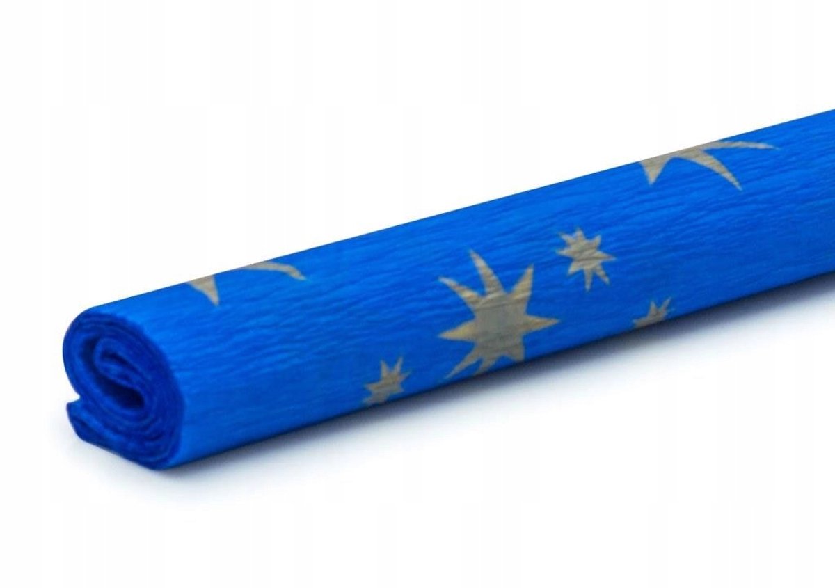 Gekreukeld Kreukelpapier Blauw met Gouden Sterren 50x200cm