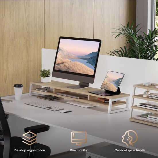 Tectake® 3-Delige Monitor Standaard Met Smartphone Houder - Verstelbaar & Ergonomisch Voor Thuis- En Kantoorwerkplek