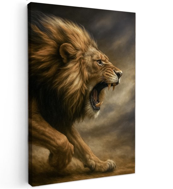 Tableau sur toile - Le Lion s'éveille - 90 x 60 cm - Art abstrait - Décoration intérieure - Salon - Peintures murales animalières - Accessoires de Décoration murale - Intérieur