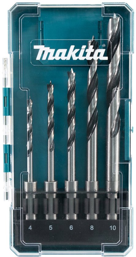 Makita SDS-PLUS houtboren set 5 stuks, maten 4, 5, 6, 8 en 10 mm in doorzichtige koffer.