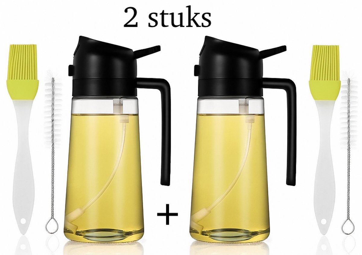 Flavers -2 Stuks - Olijfolie spray - 2 Olijf sprays - Glazen fles met 2-in-1 spray en accessoires - Voor perfecte BBQ gerechten - glas - Zwart - Olijfolie Fles - oliefles - bakspray