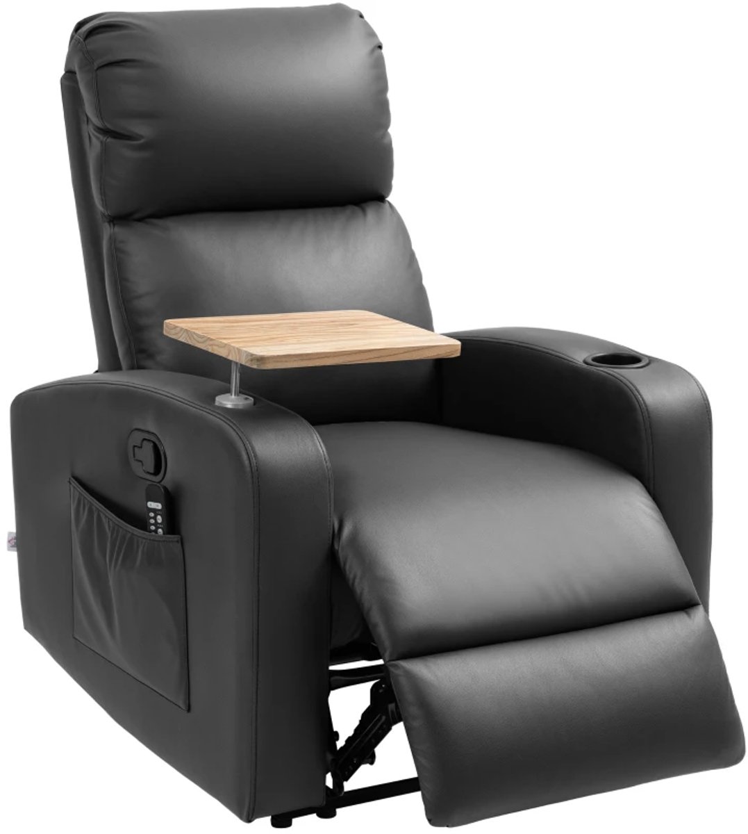 Elektrische Massagestoel - Power Massagefauteuil met Opklapbare Tafel - 4 Massagestanden - 145 Graden Kantelbaar - Draaibaar - Relaxfauteuil - TV Stoel - Ligstoel - Lig en trilfunctie - Zwart
