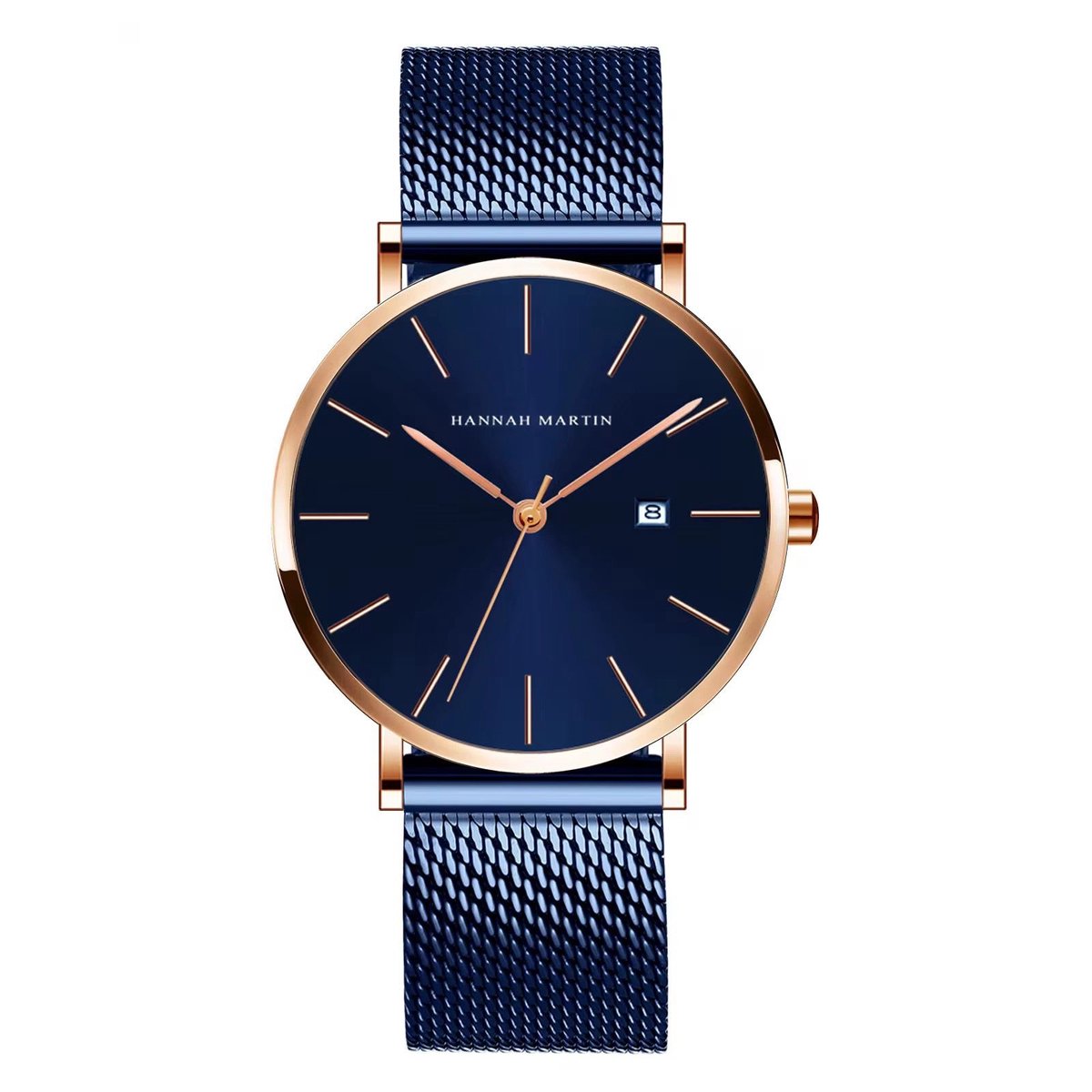 Hannah Martin Blauwe Heren Horloge | Verstelbaar | Horloges | Blauw Rose Goudkelurig | Luxe Geschenkdoos