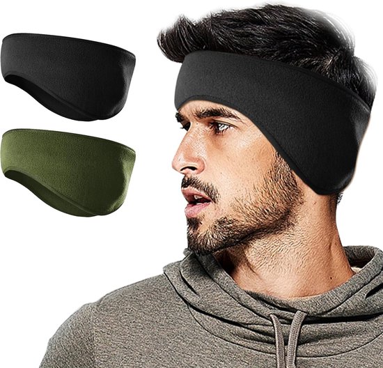 2 stuks - fleece oorkap hoofdband voor de winter - gehoorbescherming - geschikt voor skiën, hardlopen, fietsen - zwart, groen