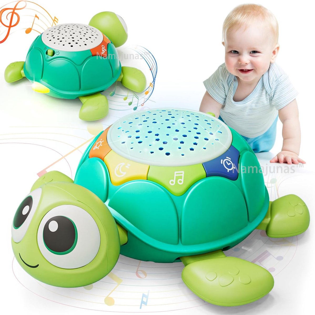 Namajunas - Baby kruip en leer Schildpad - Een ondergrondse schildpad - Baby speelgoed - Schildpad speelgoed - Motoriek Speelgoed - Interactief Speelgoed - Sensorisch speelgoed - Met Muziekprojectie - Instelbaar volume - Cadeau - Van 9 tot 36 maanden