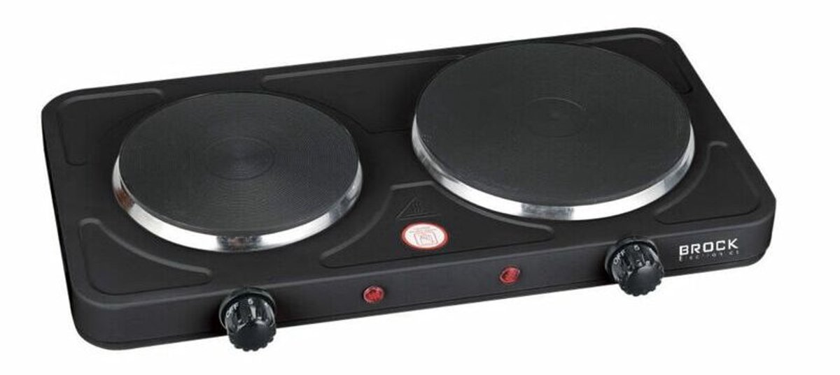 Brock Elektrische Kookplaat 2 Pits – 2500W – Compact Vrijstaand Fornuis Voor Thuis, Studio & Vakantie – Zwart