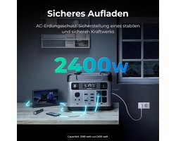Krachtige 2048Wh LiFePO4 powerstation met 2400W continu vermogen, 13 veelzijdige uitgangen, super-snelladen en UPS-functie. Ideaal voor thuis, camper, werkplek en noodsituaties.