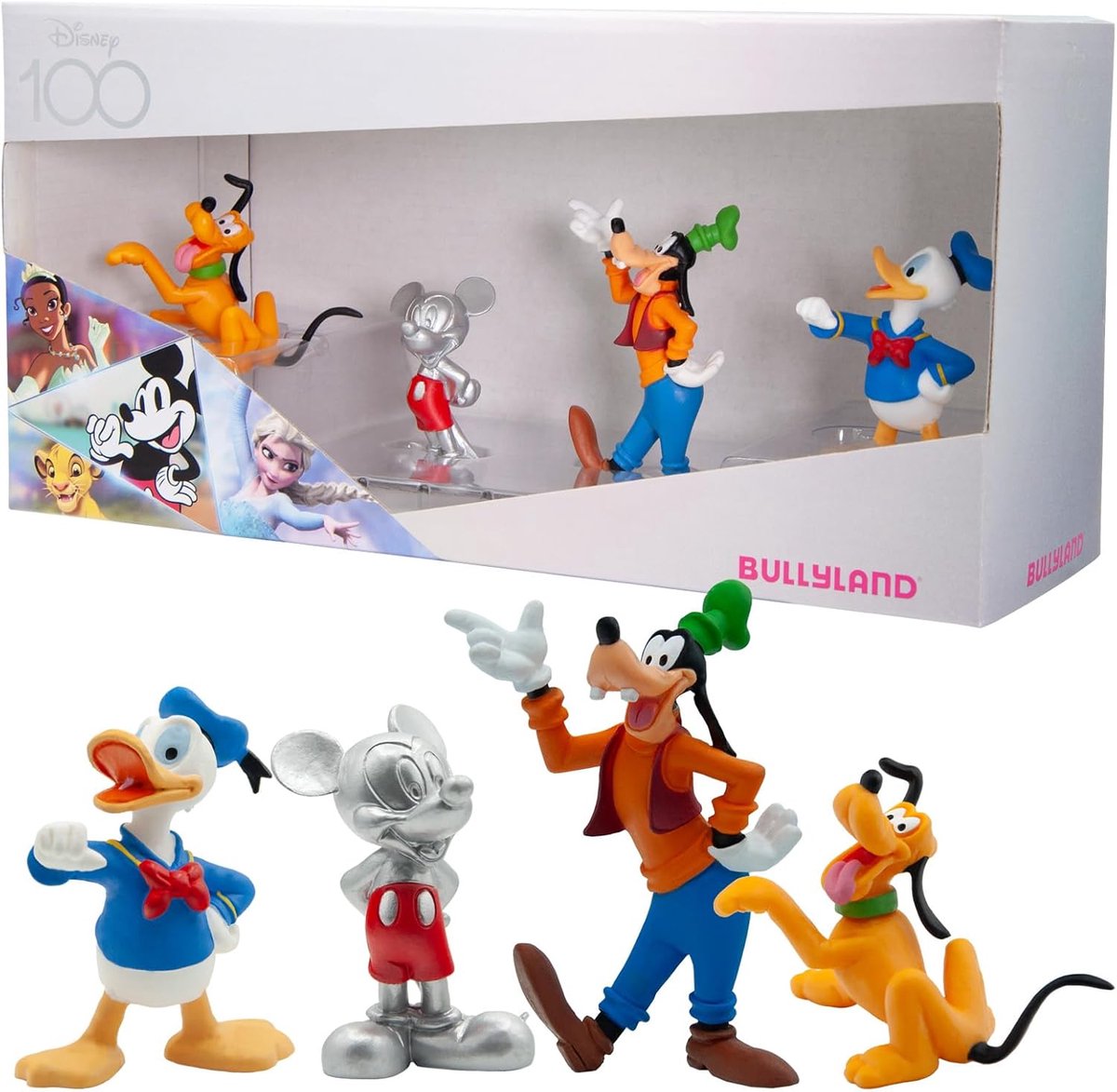 Bullyland 15150 – Disney 100 Jaar Verjaardagsfigurenset met Mickey Mouse, Donald Duck, Pluto en Goofy – Speciaal voor Disney-verzamelaars en jonge fans – Perfect als cadeau of taartdecoratie
