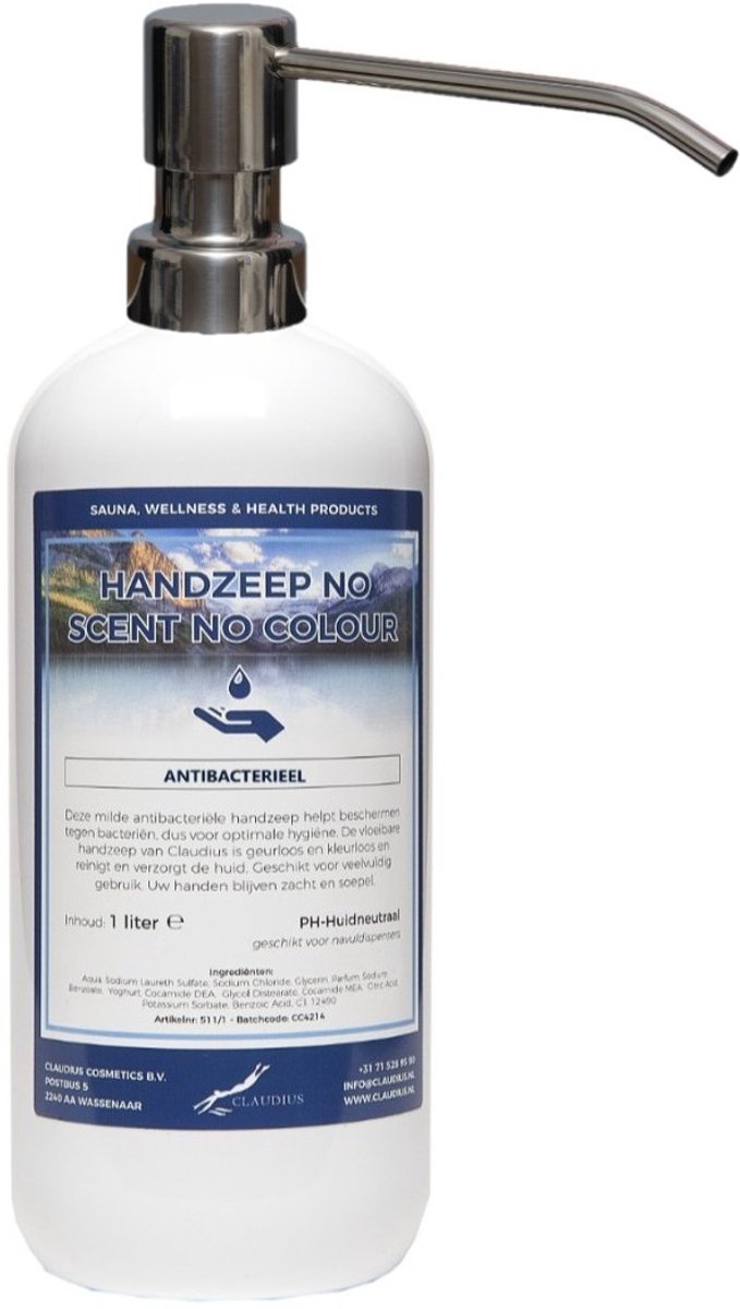 Handzeep No Scent No Colour 1 liter - met gratis RVS zilverkleurige pomp