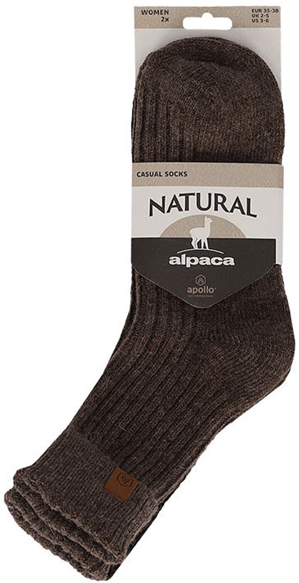 Apollo Alpacawol sokken - Bruin/Donkerbruin (39/42)- Dames - 2 stuks