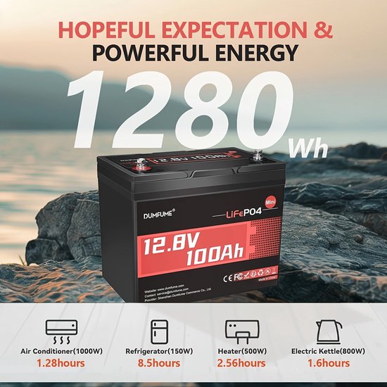 DASVOLT®, 12V 200Ah LiFePO4-batterij met 100A BMS 2560Wh deep-cycle lithium-ijzerfosfaatbatterij voor campers, zonnepanelen, off-grid, maritiem IP65