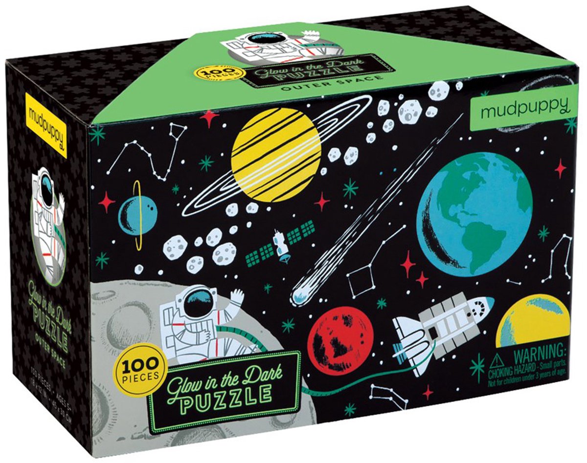 MUDPUPPY Glow In The Dark Puzzel - Ruimte - 45X30Cm - 100 Stukjes - 5 Jaar