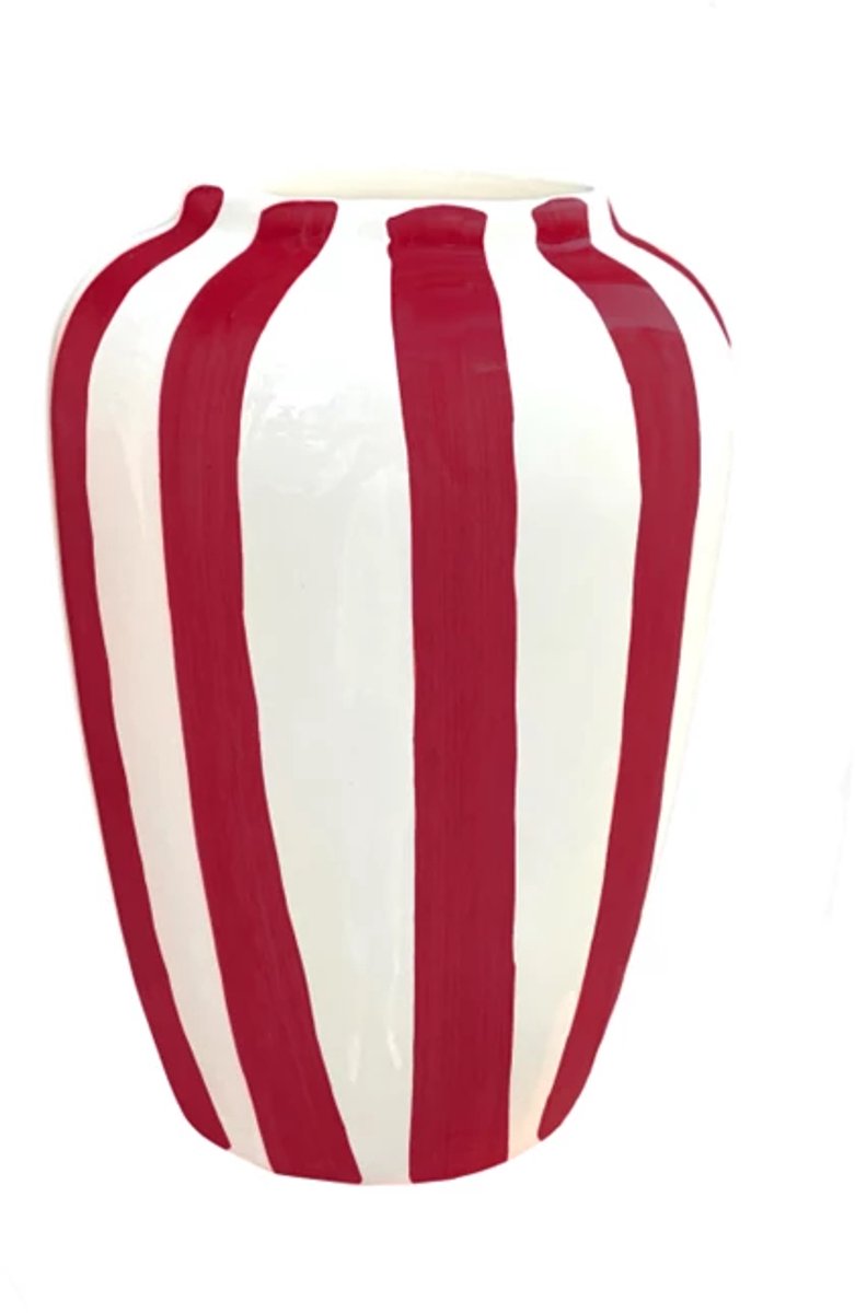 Val Pottery Foolish Funky Flower vaas XXL H30cm bordeaux streep