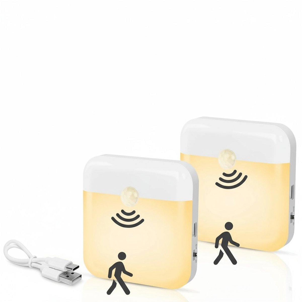 Ynkkvre - LED-nachtlampje met bewegingssensor - Set van 2 - Oplaadbaar via USB-C - Wit - Automatisch aan/uit - Magnetische kastverlichting - Nachtlampje voor de kinderkamer