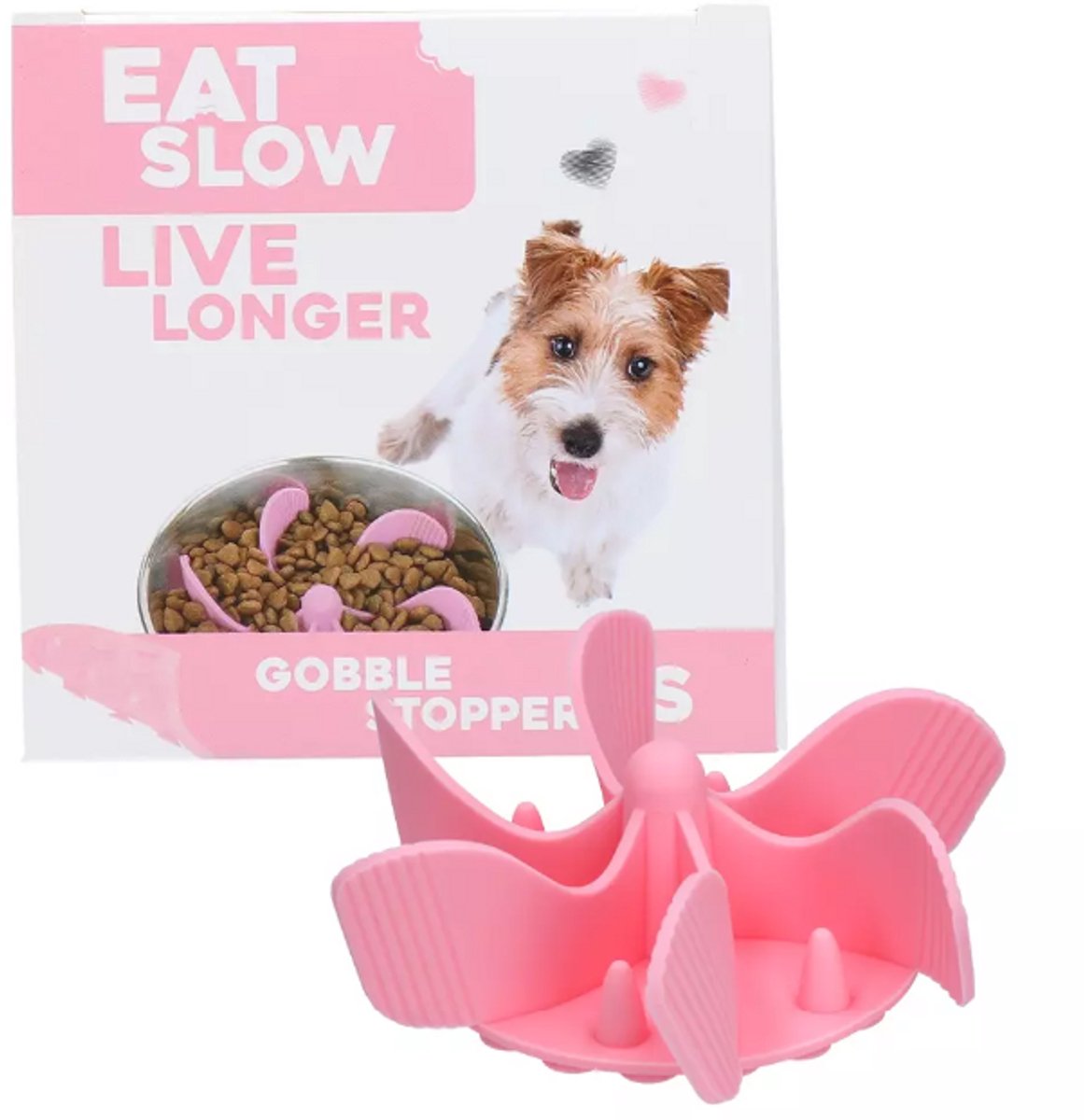 Eat Slow Live Longer Inzetstuk voor Anti-schrok Voerbak - S - Voerpuzzel - Slowfeeder voor Honden - Roze - Gobble Stopper