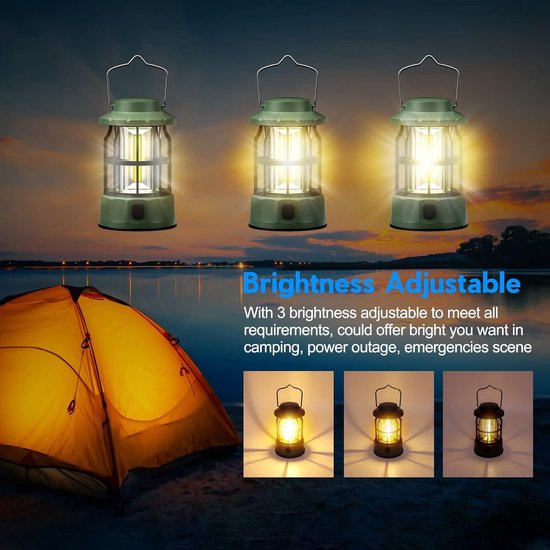 Groene kampeerlampen op batterijen, 2-pack, dimbaar, draagbaar, IPX4 waterdicht, geschikt voor kamperen, stroomuitval en noodgevallen. van Merkloos — afbeelding 3