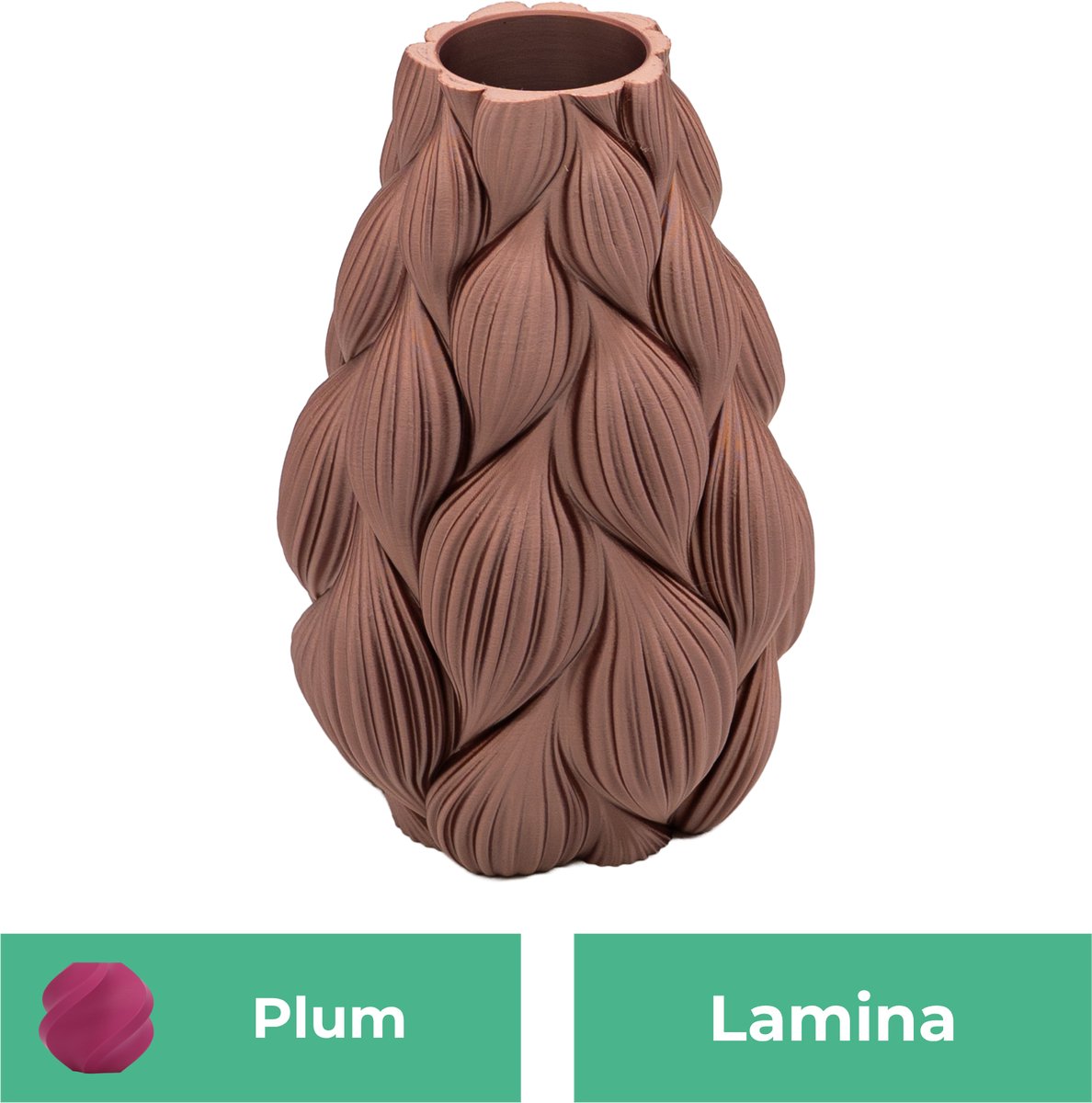 Lovora Lamina moderne vaas – Decoratieve vaas - Plum - 3d geprinte vaas – geschikt voor droogbloemen - 34CM