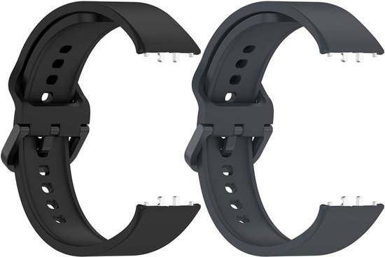 Twee siliconen smartwatch bandjes in het zwart en donkergrijs.