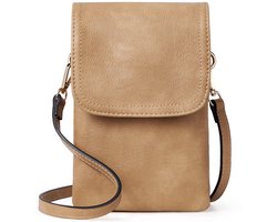 Kleine crossbodytas voor dames, PU leren tas voor mobiele telefoon, stijlvolle en eenvoudige handtas met verstelbare schouderband, kameelkleur.