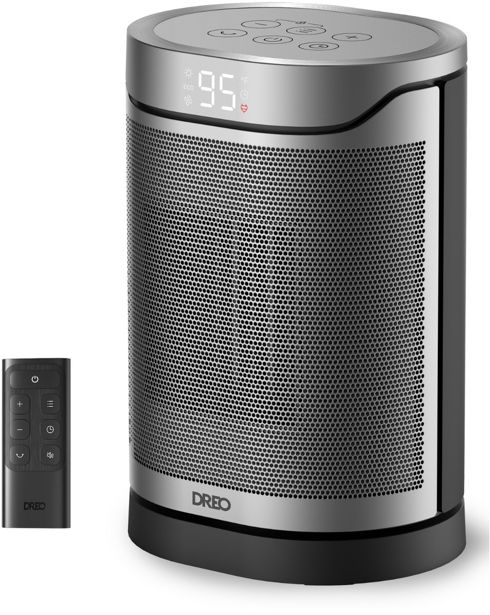 DREO Atom 318 Elektrische kachel - 5°C tot 35°C - Zwenkbaar - Ecostand - Ventilator optie - Vrijstaand - Zilver
